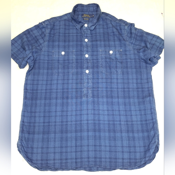 Polo Ralph Lauren Other - Polo Ralph Lauren Indigo Oxford Shirt Mens L Blue Plaid Short Sleeve Workwear